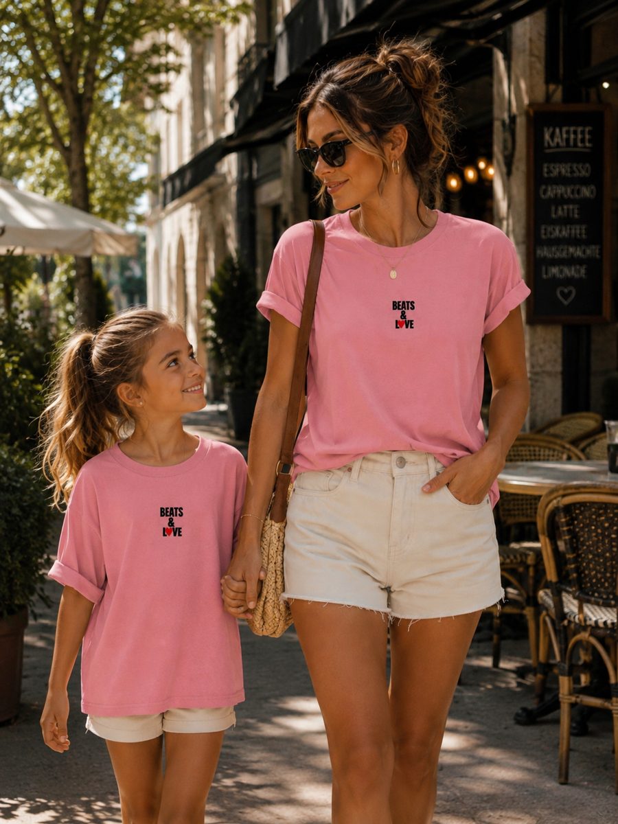 BEATS & LOVE Kids Shirt Pink, Mutter mit Kind
